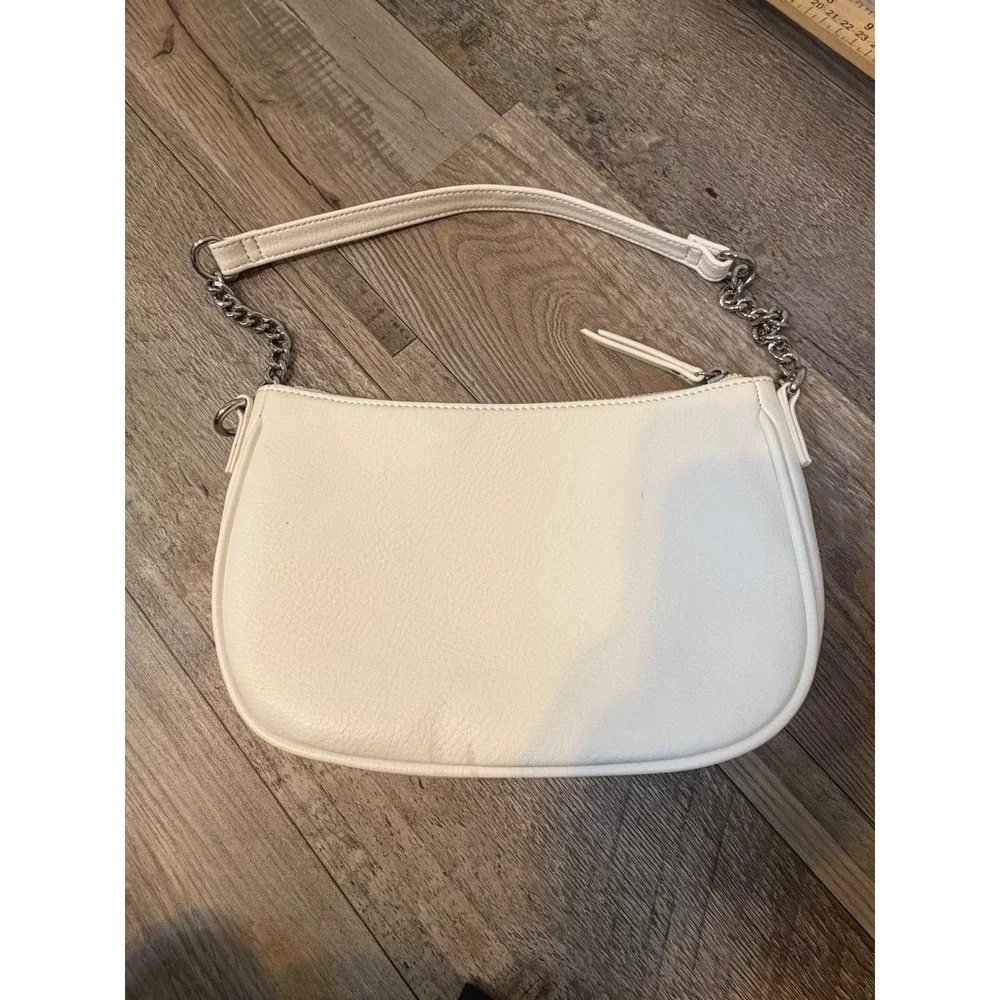 Unbranded Women Shoulder Bag Pebbled Vegan Leather Cream Small Handbag